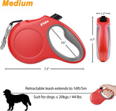 Retractable Dog Leash with Dispenser and Poop Bags for X-Small/Small/Medium/Large Breed, 16 Ft Heavy Duty Pet Walking Leash, Anti-Slip Soft Handle, Reflective Strong Nylon Tape, One-Handed Brake